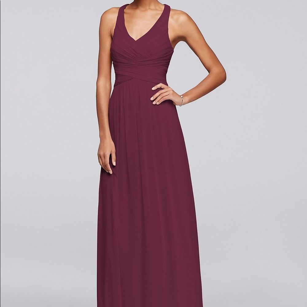 David’s bridal: long bridesmaid dress with crisscross back, size 10, brand new
